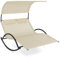 COSTWAY Sonnenliege für 2 Personen, Doppelliege mit Dach und 2 abnehmbaren Kopfstützen, ergonomische Gartenliege, Schaukelliege bis 300 kg belastbar, Relaxliege für Garten, Terrasse (Beige)