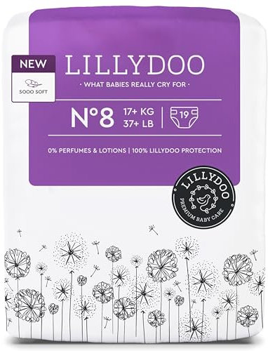 LILLYDOO hautfreundliche Baby Windeln - Größe 8 (17+ kg), 15 Stück, Sicherer Auslaufschutz, Weich, Parfümfrei, Ohne Lotionen & Farbstoffe für empfindliche Haut, Dermatologisch getestet
