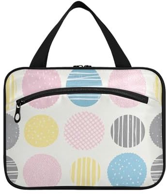 EtherSpher Polka Dot Round Modern Grey Spot hanging bag for traveling with hook, designer waterproof hanging toiletry bag for travelers traveling bolso viajero para mujer L, Polka Dot round Modern