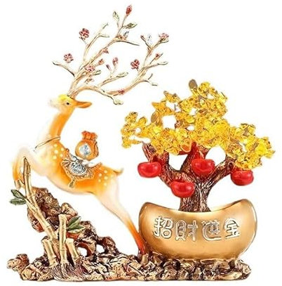 WANGHAI-666 Crystal Tree Crystal Money Tree Feng Shui Ornament, Home Wealth Prosperity Table Deer Decoration Money Tree Gem Tree(Orange)