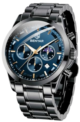 BENYAR BY Herrenuhr Uhren Herren Wasserdicht Herrenuhren Chronograph männer Armbanduhr für Herren Gold/Silber/Blau/Schwarz Eleganz Lederarmband/Edelstahl Quarz Geburtstags/Weihnachts