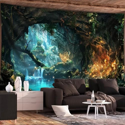Arsey Wandteppich Magischer Wald, Mystischer Wasserfall- und Leuchtenden Pilz-Design Wandtuch, Wandteppiche Aesthetic Deko Wohnzimmer Schlafzimmer, Wandtücher groß, 230 x 180cm