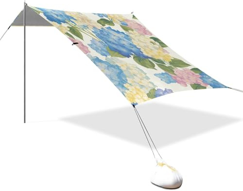 Glänzende Hortensien Blumen Strand Cabana LSF 50+ wasserdichter Schatten Sonnenschutz mit Sandschaufel, Sandsäcke für Camping, Picknicks, Hinterhof
