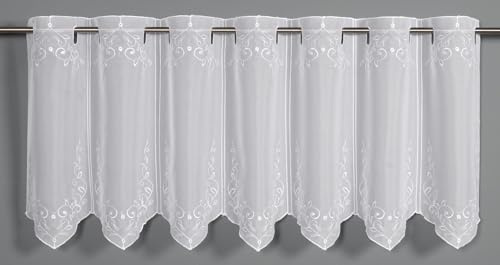 Sehlbach Bistrogardine Stickerei Ornamente, Weiß, 135 x 45 cm Bistrogardine, Elegante Stickerei, Zeitlose Schönheit, Einfache Dekoration, Öko-Tex Zertifiziert