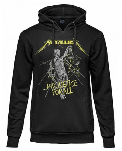 Metallica Offizielles Sweatshirt And Justice for all. Unisex-Kapuzenpullover aus Baumwolle. Regular Fit für Erwachsene und Jungen