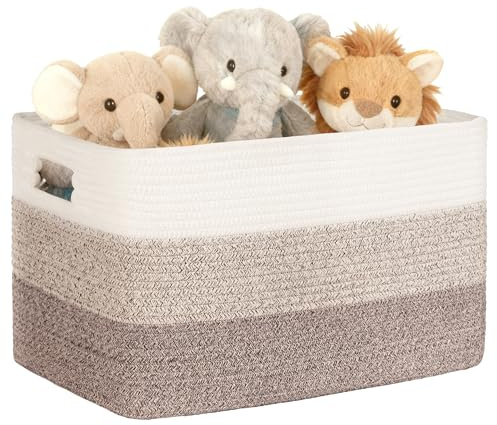 MYHOMMATTO 45L kleiner Wäschekorb geflochten mit Henkeln, Farbverlauf Braun | Faltbarer Aufbewahrungskorb aus Baumwollseil für Spielzeug, Decken & Kleidung, Maße 45×35×27 cm für Wohnzimmer, Kinderzimmer