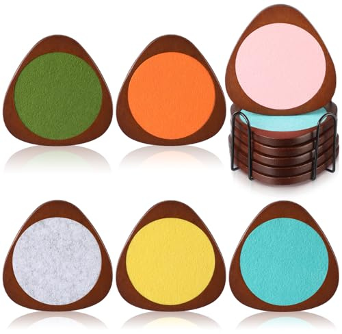 Newtay 6 Pcs Mid Century Modern Coasters Wood Absorbent Coaster, Colorful