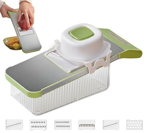 Hachoir à aliments avec récipient - Outil de cuisine multifonction 6 en 1 portable avec récipient | hachoir et tranchoir pour gingembre, épices, carottes, tomates, salade et fruits