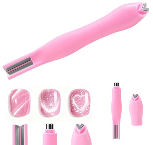 3 In 1 Cat Eye Nail Magnet, Cat Eye Gel Polish Magnetic Pen Versatile Magnet Tools Line & Heart Shaped Round Accessories for Home DIY Cateye Nail Art Salon Studio