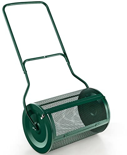 GOPLUS Epandeur de Compost Largeur 60CM, Capacité 76L, Epandeur de Tourbe avec Poignée Ergonomique en U, Panier en Maille avec 2 Loquet Latéral, Épandeur Engrais Gazon pour Entretien du Jardin, Balcon
