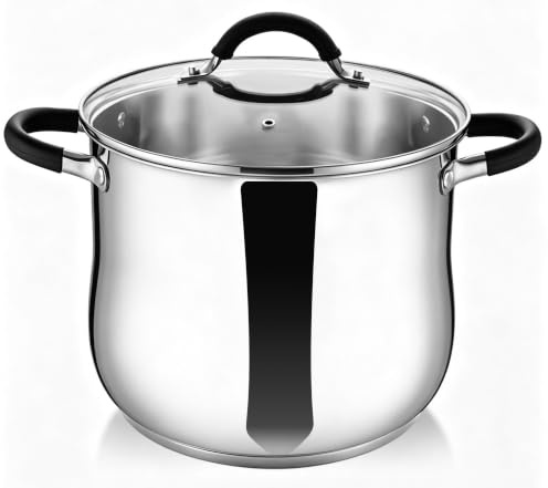 Herogo Stock Pot, 10L Stainless Steel Cooking Stockpot with Visible Lid | Tri-Ply Bottom Large Soup Pot for Pasta, Fit For Induction/Gas/Electric/Ceramic, , Heatproof Handle, Dishwasher Safe