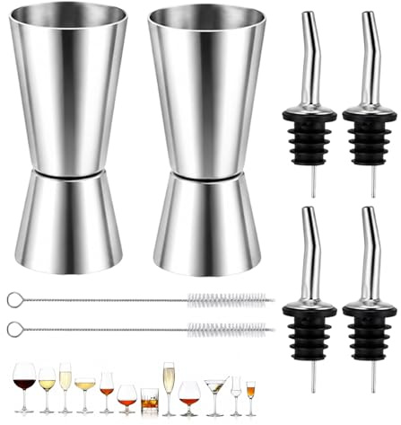 8-Piece Spirit Measure Set with Bottle Pourers for Spirits and Cleaning Brushes, Cocktail Jigger Alcohol Measure for Spirits for Home Bar Accessories