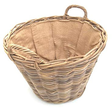 Kaminkorb, Holzkorb, Erntekorb aus Rattan, grau-beige, mit Futter, Größe 1