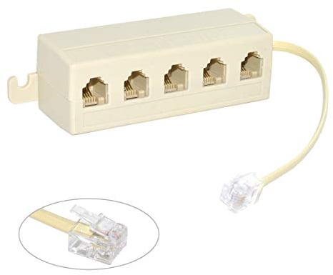 cablecc CA-016 - Adaptador divisor de línea modular de 5 salidas 6P4C RJ11 RJ12 para teléfono, beige, 1 entrada y 5 salidas