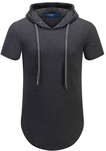 AIYINO Mens Hipster Hip Hop Short Sleeve Longline Pullover Hoodies Shirts (Large, Dark Gray)
