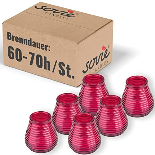 Sovie Candles Glaswindlicht Flairlight Pink 6 Stück - Windlicht Glas - Kerzen Deko Innen & Außen - Schlichtes Design - 60-70 Std. Brenndauer
