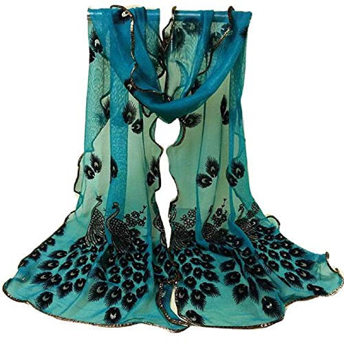 YEBIRAL Frauen Pfau Blumen Gestickter Spitze Schals Mode Feinem und Leichten Tücher Schals(Einheitsgröße,Grün)
