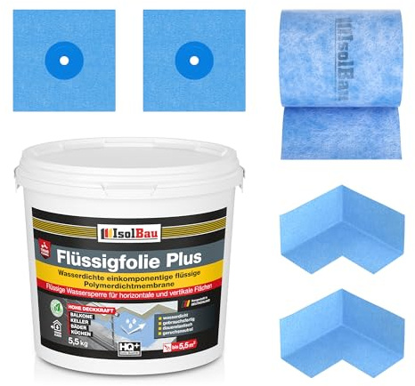 Isolbau Dichtset - Inkl. 1x Flüssigfolie PLUS (5,5 kg), 1x Dichtband (5 m), 2x Innenecken & 2x Manschetten