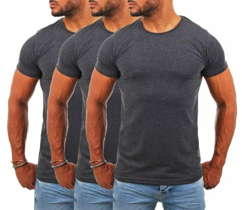 Young & Rich Herren Uni Basic T-Shirt mit Rundhals Ausschnitt einfarbig Stretch körperbetonte Dehnbare Passform 1701