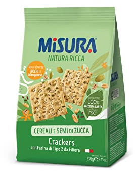 Misura Crackers ai Cereali Natura Ricca | con Semi di Zucca e Fiocchi d’Avena | Confezione da 230 grammi
