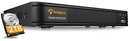 Anlapus 1080p H.265+ DVR a 8 Canali, Videoregistratori di Sorveglianza con 2TB HDD, Supporta Telecamera Analogica CVBS/AHD/CVI/TVI, Rilevamento di Movimento