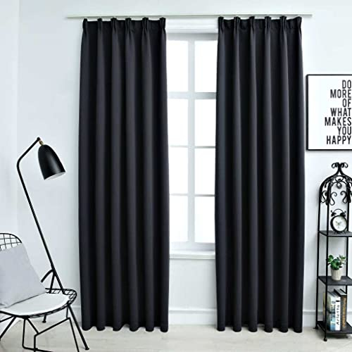 vidaXL Verdunkelungsvorhänge mit Haken, 2 Stück, 140 x 175 cm, Schwarz