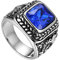 Flongo Herrenring Männer Ringe Daumenring Bandring Siegelring mit Glas Edelstein Silber Blau Drache Schnitzerei Klassiker Charm Herren-Accessoires Größe 62
