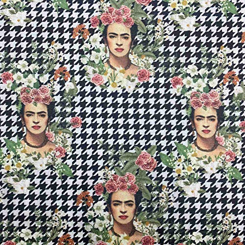 Kt KILOtela Leinwandstoff, Meterware, digital bedruckt, Half Panama, 100 % Baumwolle, Breite 140 cm, Länge wählbar 50 in 50 cm, Frida, Yo te Cielo, Hahnentritt, mehrfarbig