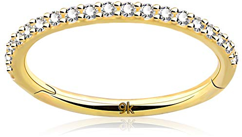 OUFER 9K Solid Gold Helix Hoop - 16G Cartilage Piercing Schmuck Mit CZ Linie für Daith, Rook, Conch - Auch als Nasenring Geeignet - 6mm