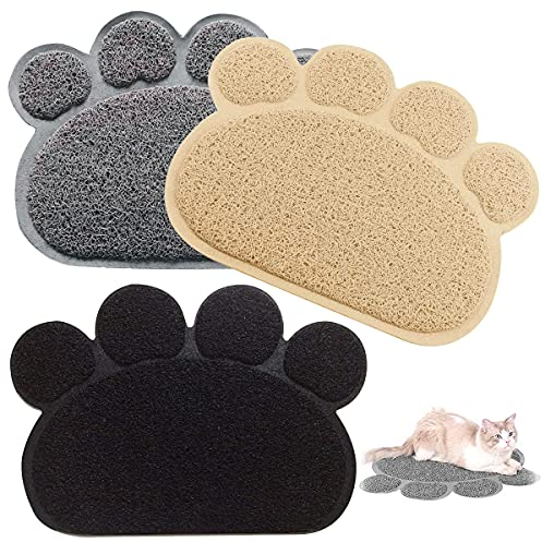 Tianher 3 Pezzi PVC Tappetino Lettiera Gatto Antiscivolo Ciotole Gatto Animale Domestico Alimentatore Tappetino per Ciotola Tovaglietta a Forma di Zampa Cani e Gatti