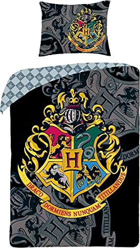 Halantex Harry Potter Bettwäsche-Set, 140x200cm Bettbezug 70x90cm Kissenbezug, 100% Baumwolle, Ron Hogwarts Hermine Ravenclaw Hufflepuff