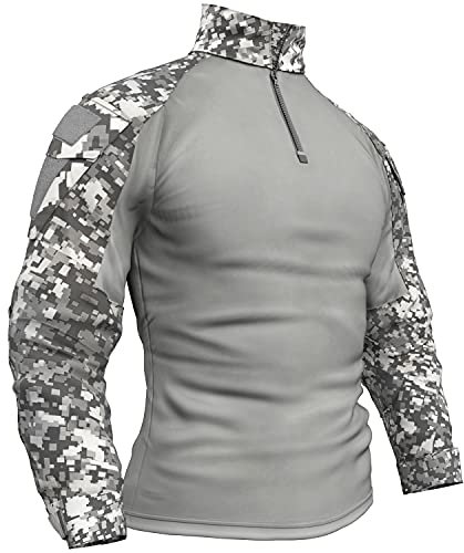 Memoryee Men's Military Tactical Army Combat Long Sleeve Shirt Slim Fit Camo T-Shirt with 1/4 Zipper and Pockets/ACU/XL