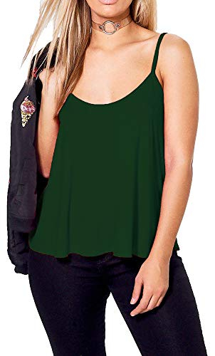 Women New Camisole Cami Strappy Swing Vest Plain Flared Sleeveless Mini Dress Tank Top | Bottle Dark Green |UK 16-18