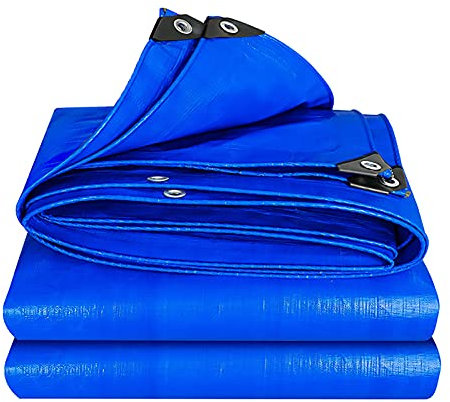 TONGQU Lona Impermeable Exterior, Lona Azul Resistente 160 g / m2 con Ojales, Cubierta Piscina Resistente Intemperie para jardín/Muebles/Coche/Exterior/Camping,5x9m/16.4x29.52ft