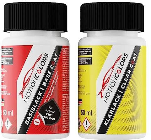 MOTIONCOLORS Santorini Black Metallic 2103/2103 PAB für Jaguar Autolack Lackstift Set Basislack und Klarlack je 50ml