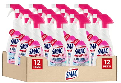 Smac Express - Sgrassatore con Candeggina, Detergente Spray con Azione Sgrassante e Igienizzante, con Tecnologia Zero Aloni, 650 ml x 12 Pezzi