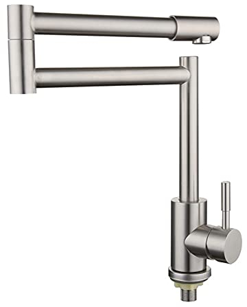 Ksunun Robinet de Cuisine d'eau Froide Robinet Evier Brossé Monté sur Le Pont Robinet de Remplissage de Pot Rotatif Pliable Mitigeur de Cuisine avec Bras Oscillant à Dual Articulation