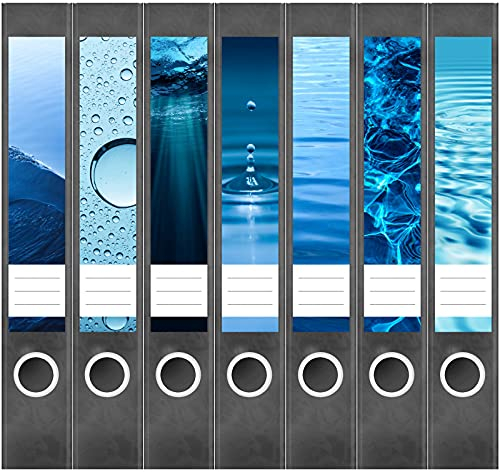 Etiketten für Ordner | Motiv Mix 28 (Wasser) | 7 Aufkleber für schmale Ordnerrücken | Selbstklebende Design Ordneretiketten Rückenschilder