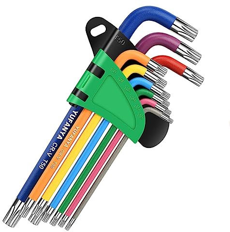 Jeu de 9 clés Torx en forme d'étoile,Jeu de clés Allen Torx avec code couleur multicolore,Tailles T10-T50, réparation d'appareils électroménagers, bricolage domestique
