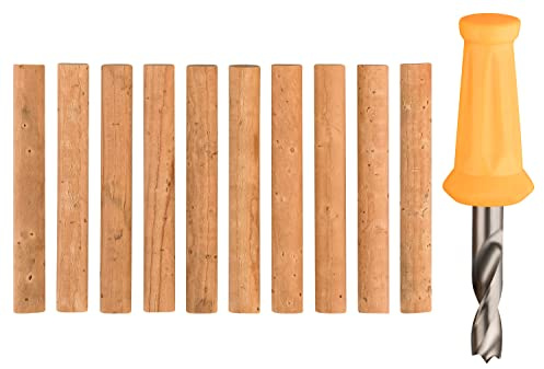 Set Cork Sticks & Bait Drill für den Angelsport | 10 Stück | Kork Sticks mit Bohrer 6 mm Ø | Cork-Bait Köderherstellung | Naturkork für Baits & Boilies | Ausbalancieren & Auftrieb für Köderfisch