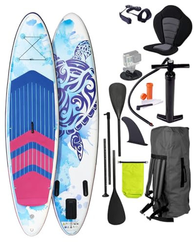 BRAST® SUP Board Lady | Aufblasbares Stand up Paddle Set für Frauen | 300cm viele Modelle | inkl. Sonderzubehör | 2in1 Paddel Kajak-Sitz Action-Cam-Halterung Fußschlaufe Pumpe Rucksack | Water 300