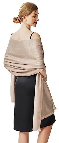 vimate Damen Abend Schals und Wraps, Dressy Shimmer Schal Wraps Schal für Hochzeitsgast (DE- Baby Pink/Gold)