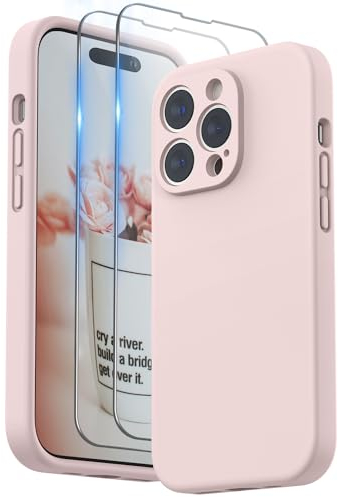SURPHY Compatible with iPhone 14 Pro Case with Screen Protector, Liquid Silicone Protection for Each Lens Shockproof Thickened Rubber for iPhone 14 Pro 6.1 inch 2022, Pink Sand