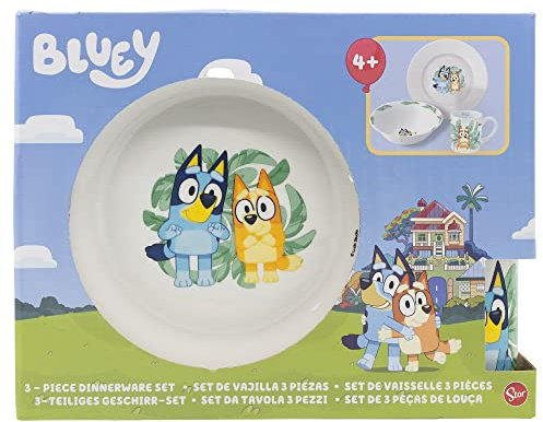 Set vajilla infantil de plato, cuenco y taza de cerámica en caja de regalo de Bluey