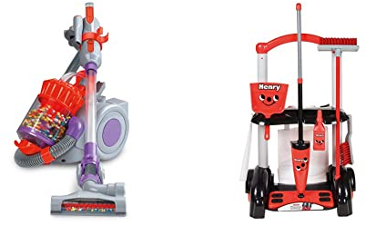 Casdon Dyson DC22 Vacuum Cleaner | Toy Dyson DC22 Vacuum Cleaner & Henry Cleaning Trolley | Henry-Inspired Toy Cleaning Trolley For Children Aged 3+ | Wheels Around From Room To Room!