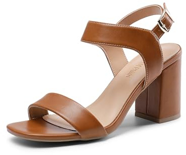DREAM PAIRS Women's High Chunky Heels Square Toe Block Ankle Strap 3 inch Comfortable Heeled Sandals For Formal Wedding Party Dress,Size 7.5,Brown,SDHS2359W