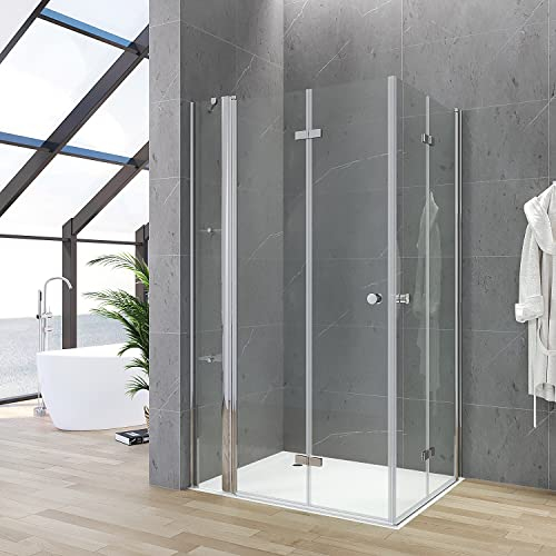 Eckeinstieg Duschkabine Falttür Drehfalttür 140x75x187cm mit Duschablage Duschabtrennung Duschwand Glas Duschtür faltbar 5mm ESG Glas nach innen und außen öffnen Montage rechts oder links möglich