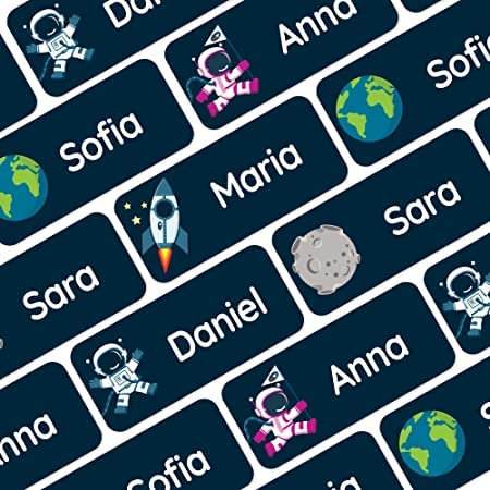 My Nametags® Award-Winning Name Stickers for Clothes & Items | 56 No-Iron, Washable Stick-On Tags for Babies, Kids & Adults | Space Stickers (Dark Blue)