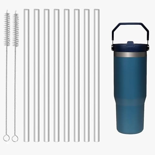 Replacement Straws for IceFlow Stainless Steel Tumbler - 8 Pack Reusable Plastic Straws With Cleaning Brush Compatible With Stanley IceFlow 30oz and Flip Straw Tumbler