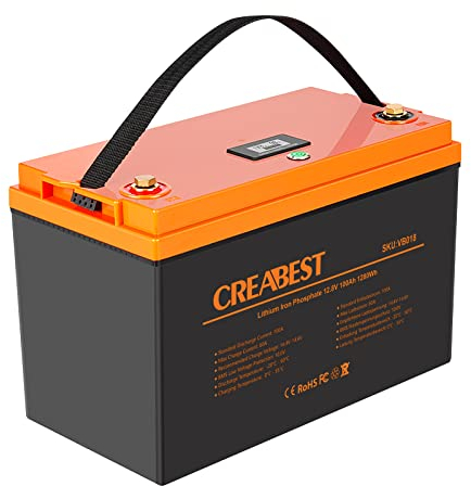 CREABEST 12V 100Ah LiFePO4 Freizeitbatterie mit 3000+ Ladezyklen und BMS Schutz Versorgungsbatterie für Wohnmobile, Wohnmobile, Caravans, Marineschiffe, Golfwagen